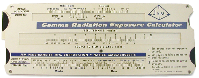 JEM Gamma Radiation Exposure Calculator for Industrial Radiography (ca. 1960s)