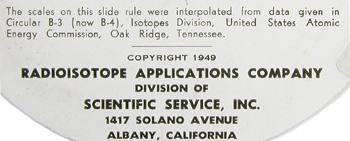 Slide Rule for Shielding Calculations from Radioisotope Applications Company (ca. 1950s)