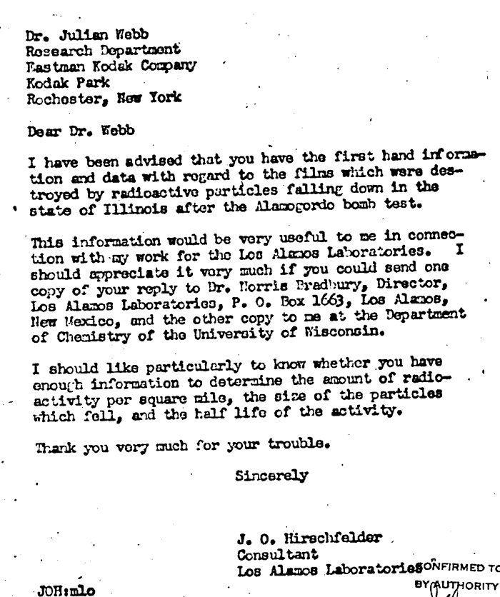 Kodak film LANL Webb letter