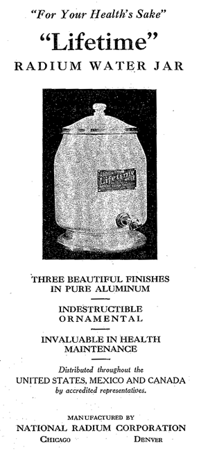 Lifetime Radium-Vitalizer Water Jar (ca. 1925-1927)