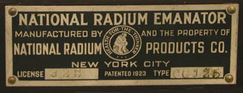 The National Radium Emanator (ca. 1923-1930)