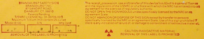 Tritium Exit Sign (ca. 1970s)