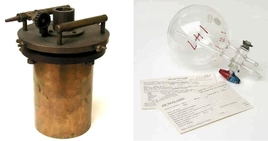 Robley Evans’ ion chamber and glass flask used for the analysis of breath samples from workers in the radium industry.