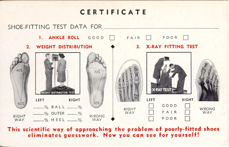 Shoe-fitting fluoroscope certificate illustration