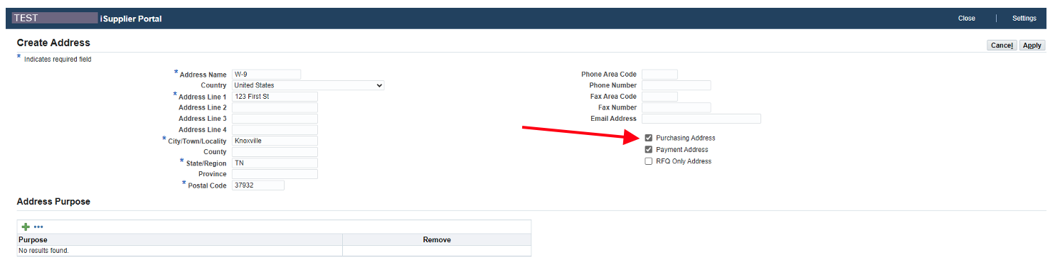 Make the appropriate selections based on the entered address