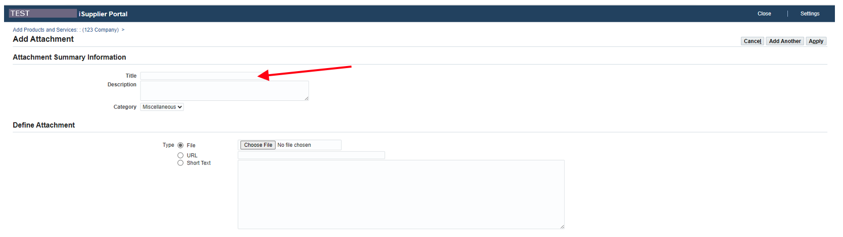 Enter a Title for the attachment (ex: W-9 Form) *W-9 form is required to be uploaded to verify Tax status.