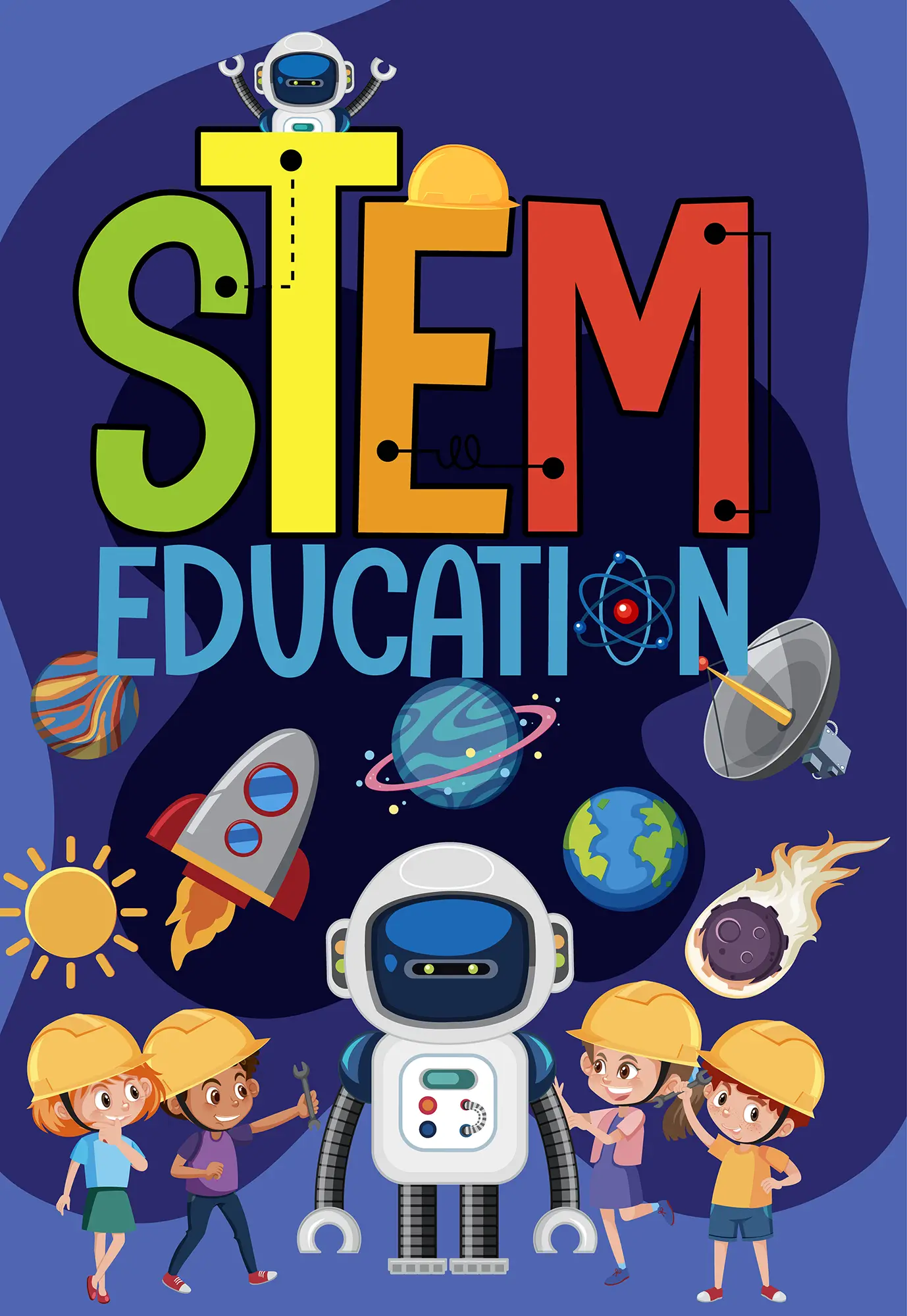 Illustration of children and a robot under STEM Education heading