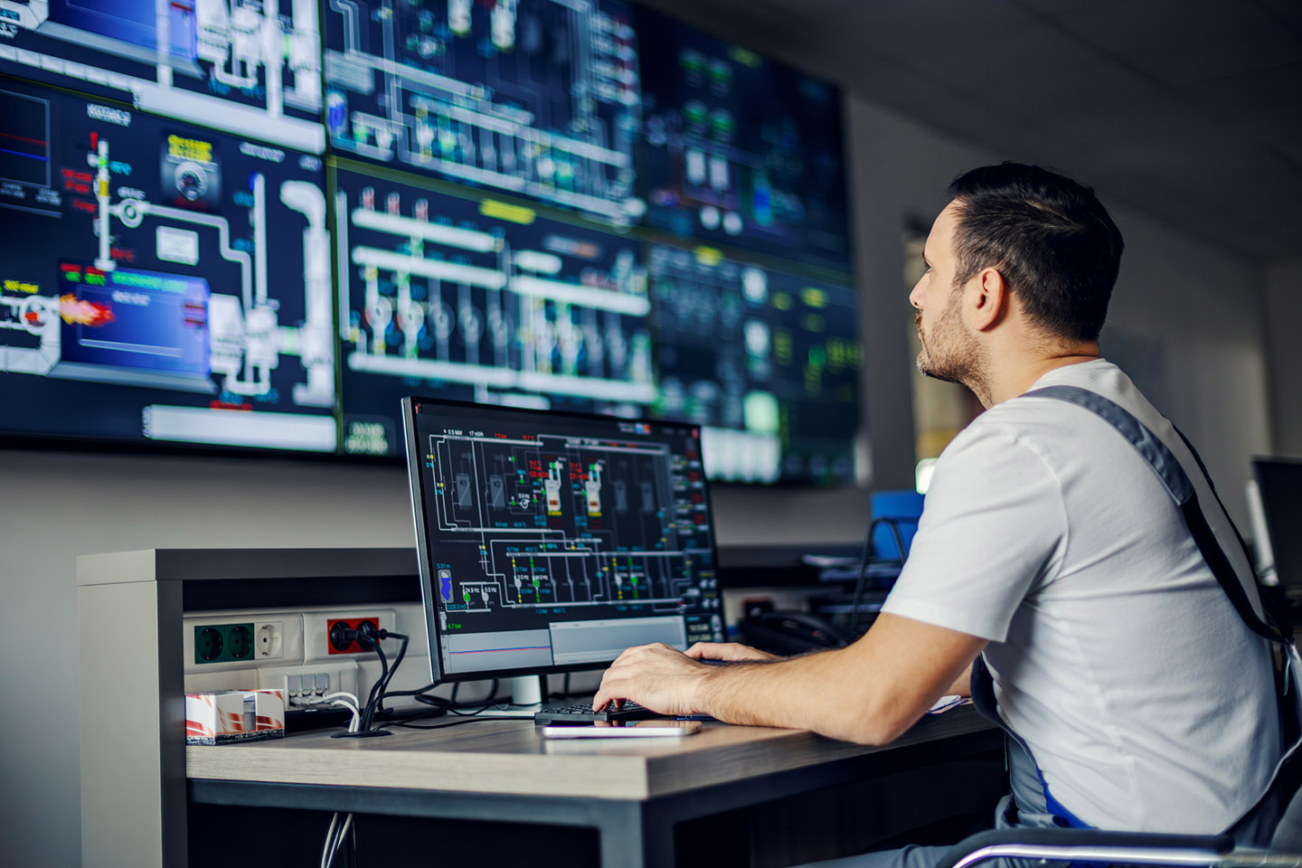  Employee monitoring industrial systems in control room